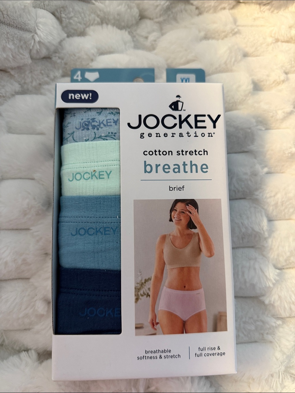 Jockey Cotton Stretch Breathe Briefs - Light Aqua, Teal & Navy